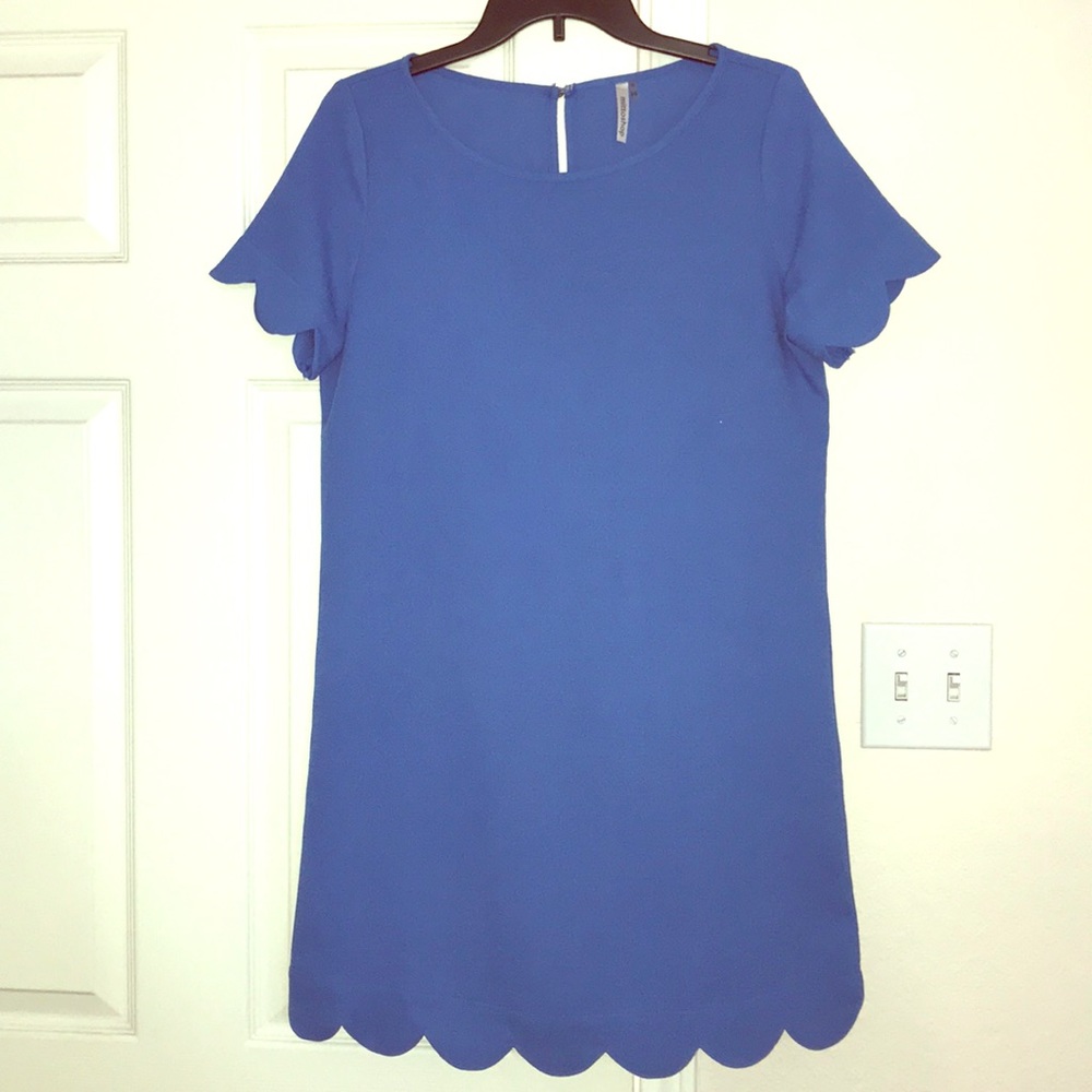 Blue Scallop Hem Dress